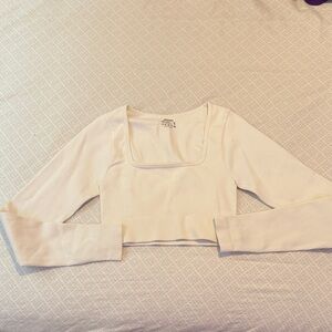 Women's Cream Ribbed Long Sleeve Top